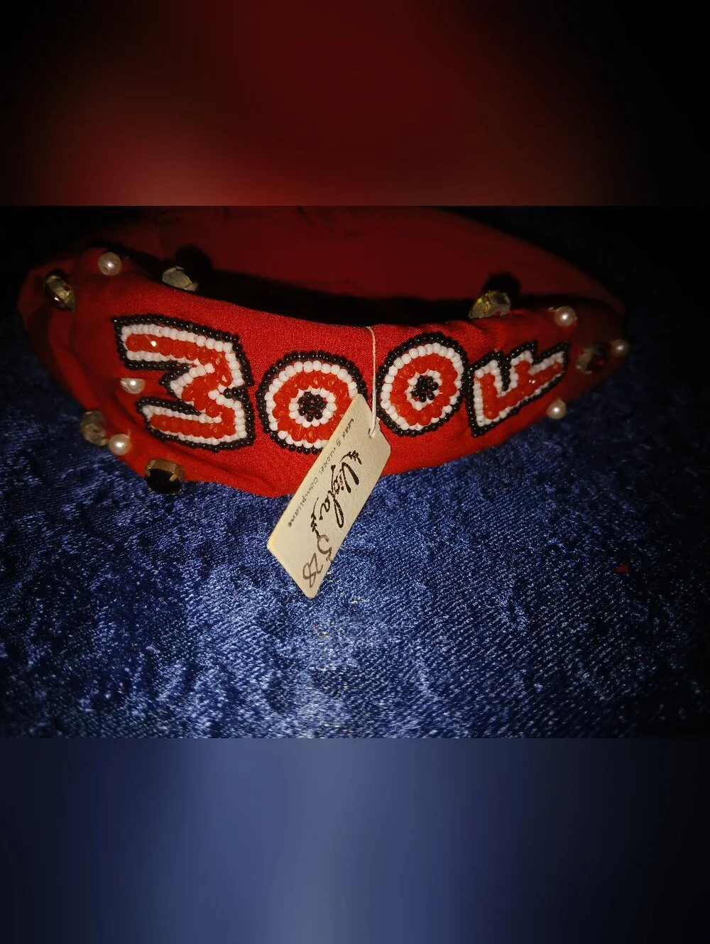 WOOF Headband / Game Day Beaded Rhinestone Pearl / Twist Top / Georgia / Gameday